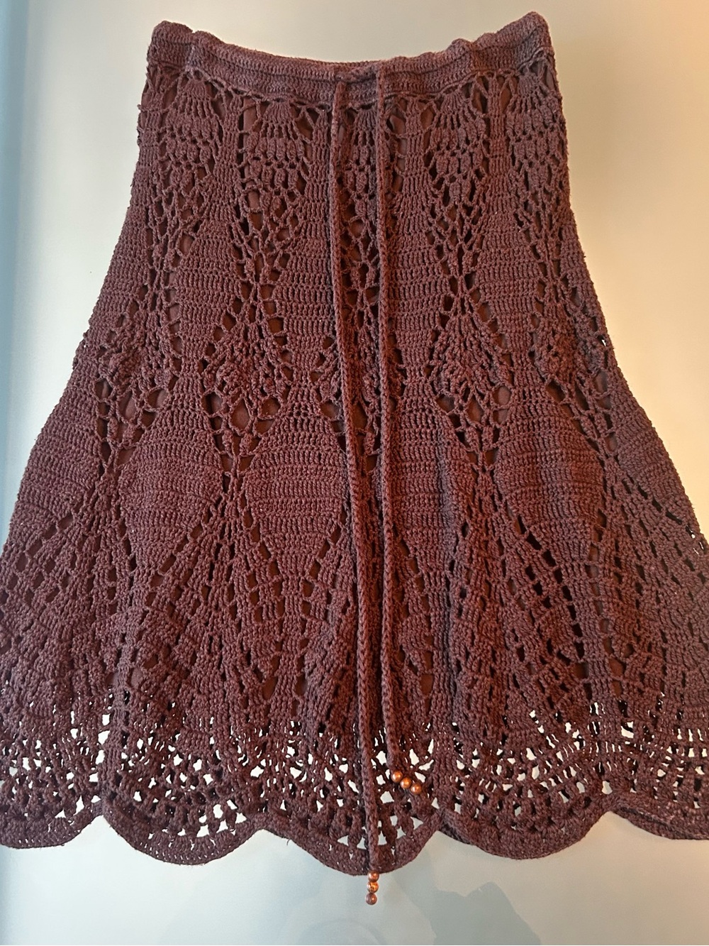 Moda International Brown Crochet Midi Skirt